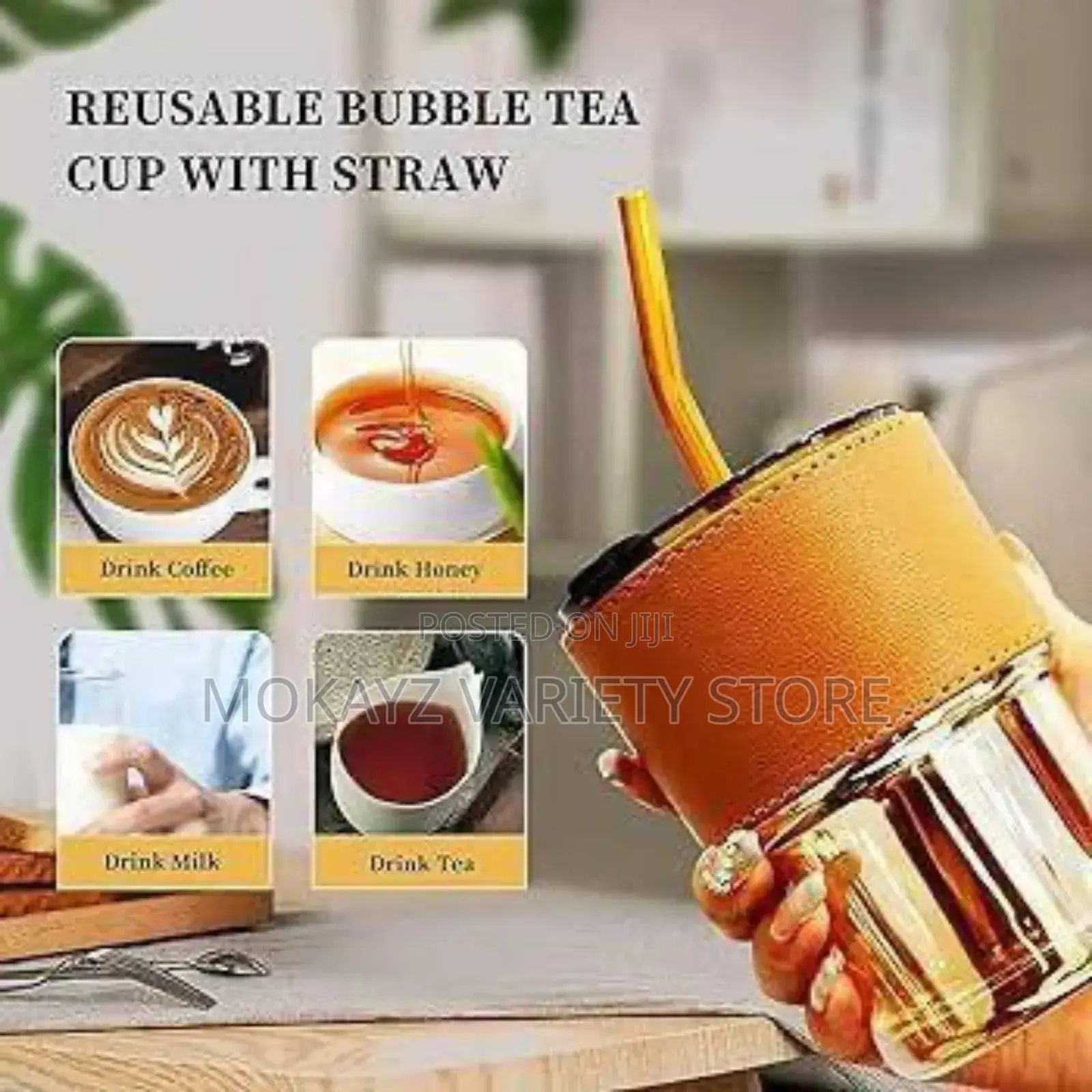 350ml Grip Glass Cup With Glass Straw(Bulk)