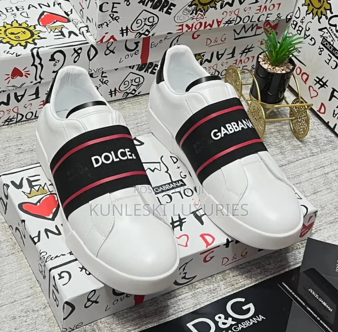 Original Dolce Gabbana Laceless Band Leather Sneakers