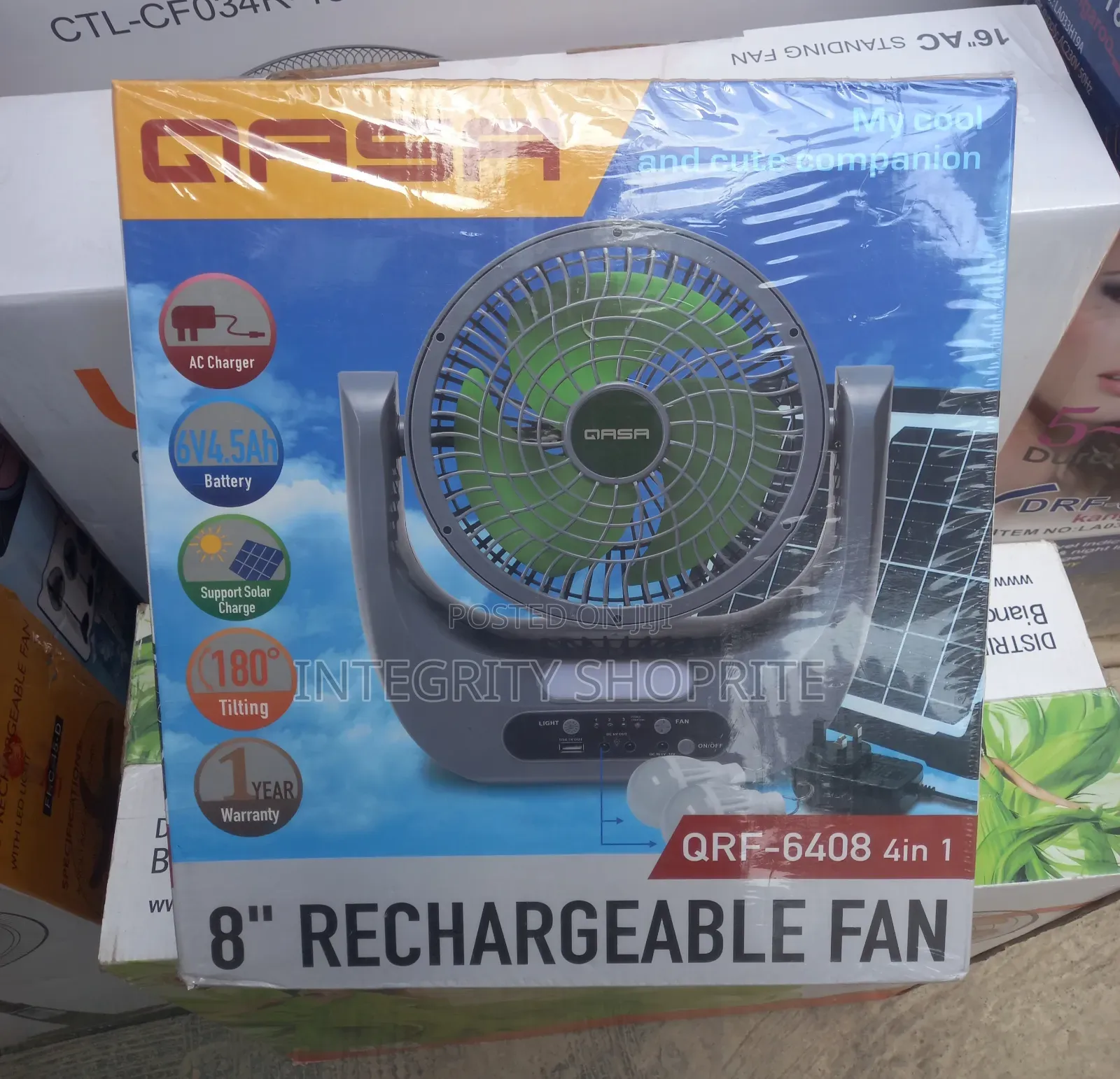 Qasa 8" Rechargeable Fan
