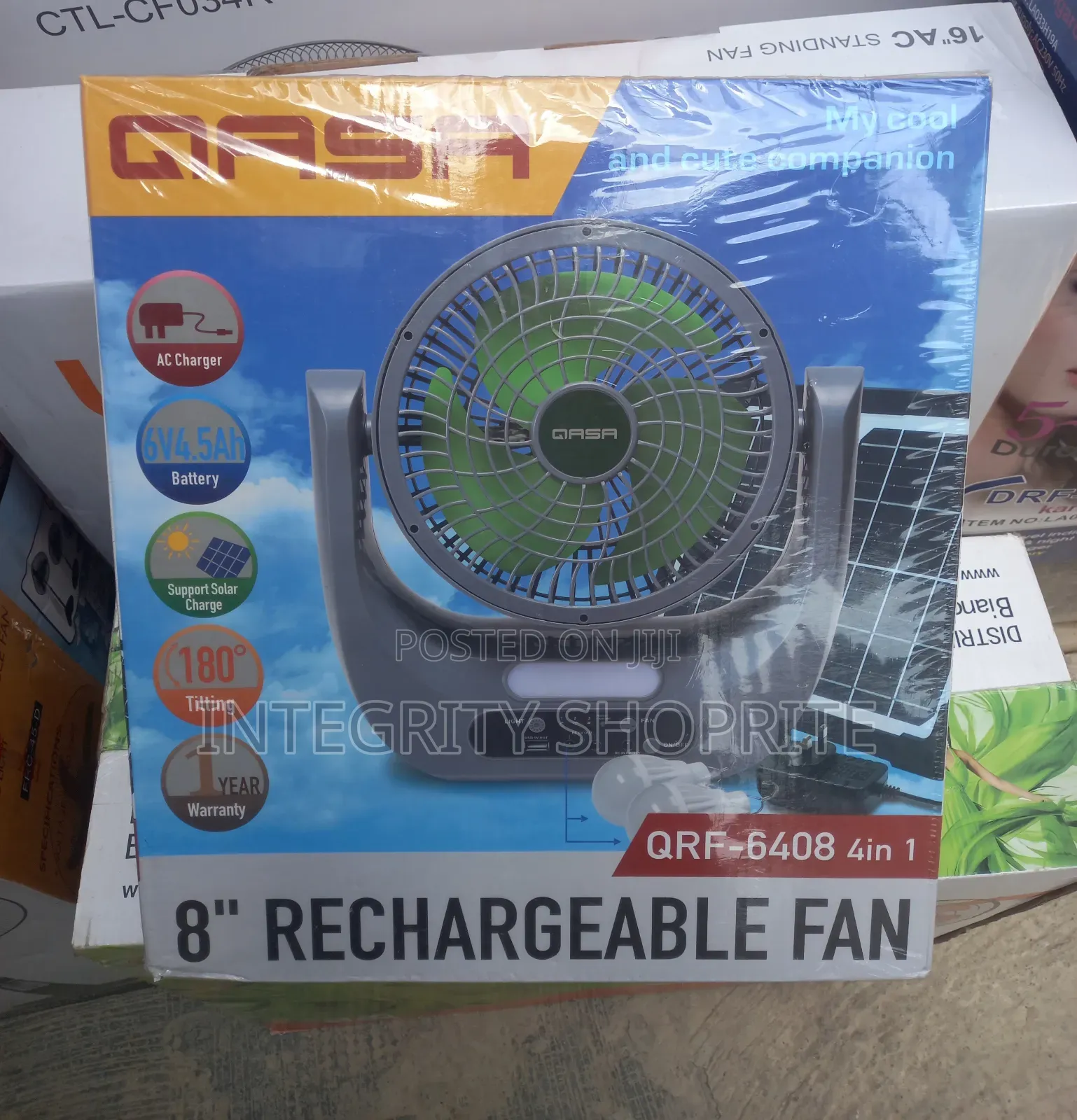 Qasa 8" Rechargeable Fan