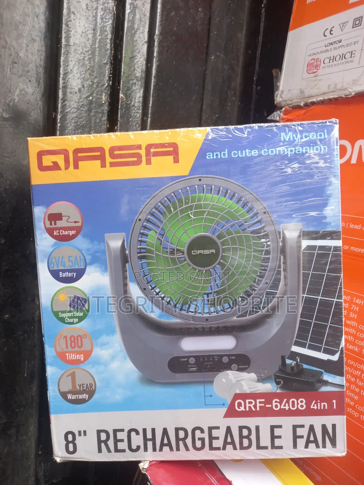 Qasa 8" Rechargeable Fan