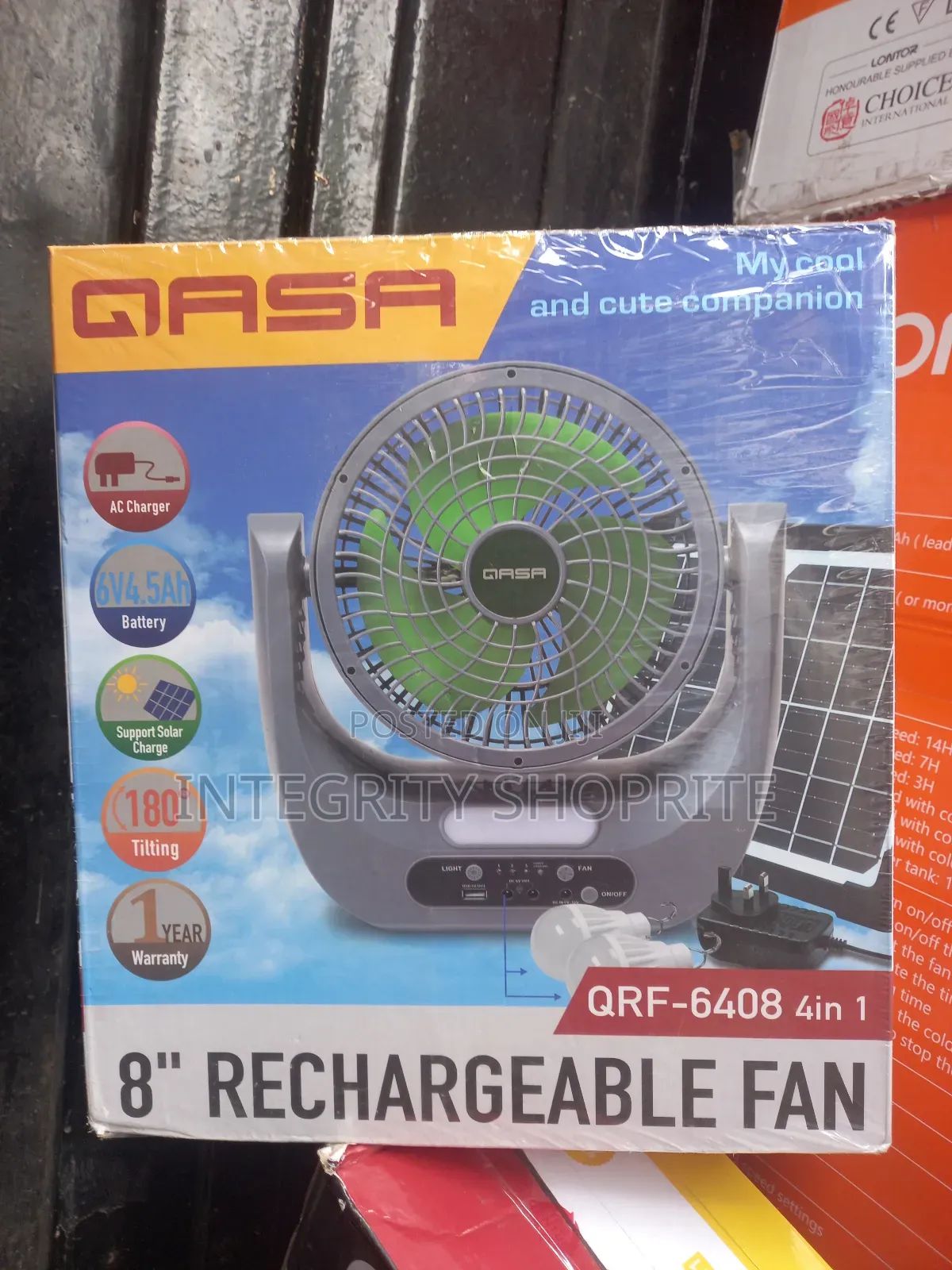Qasa 8" Rechargeable Fan