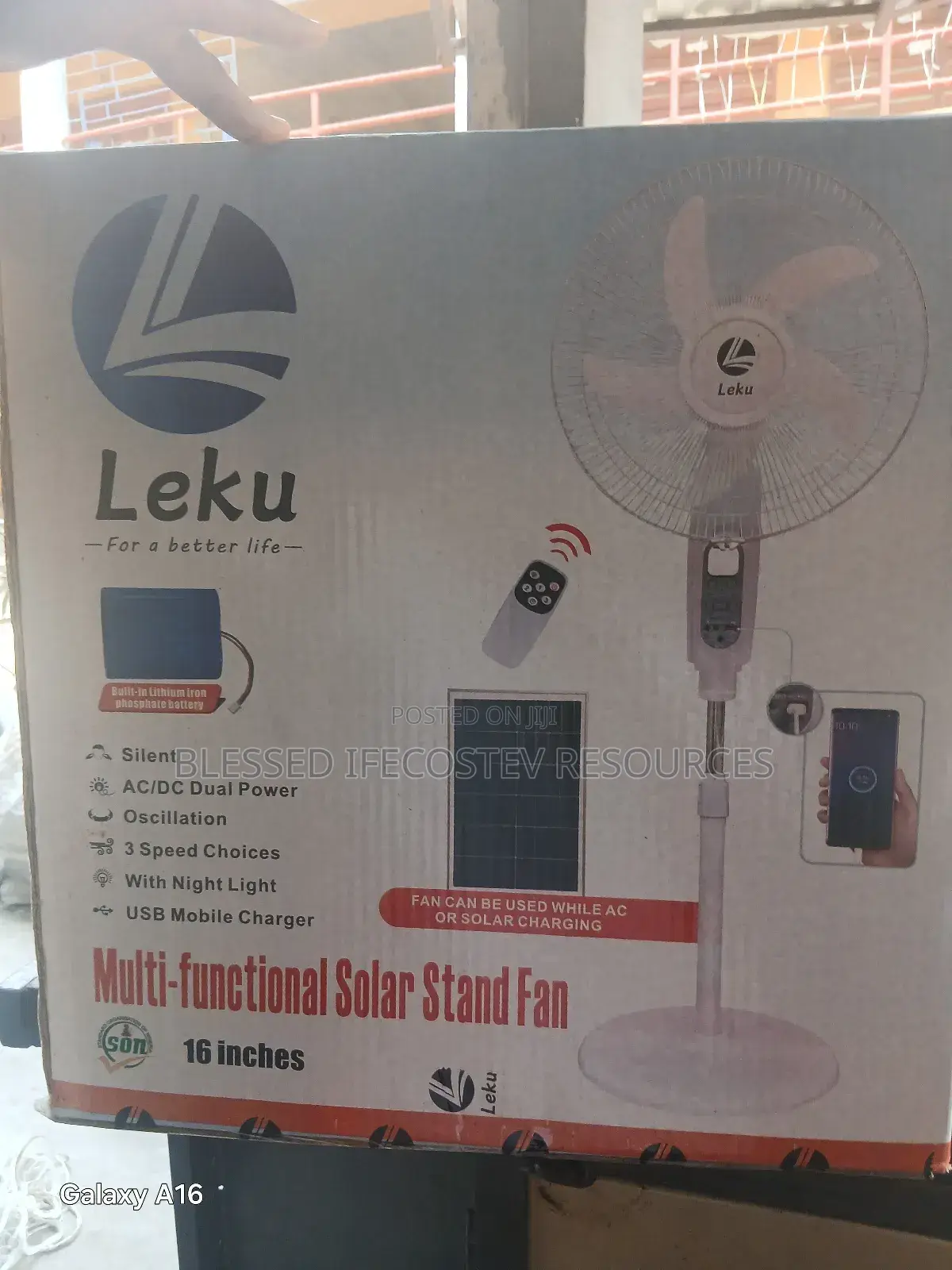 Solar and Chargeable Fan 16inches