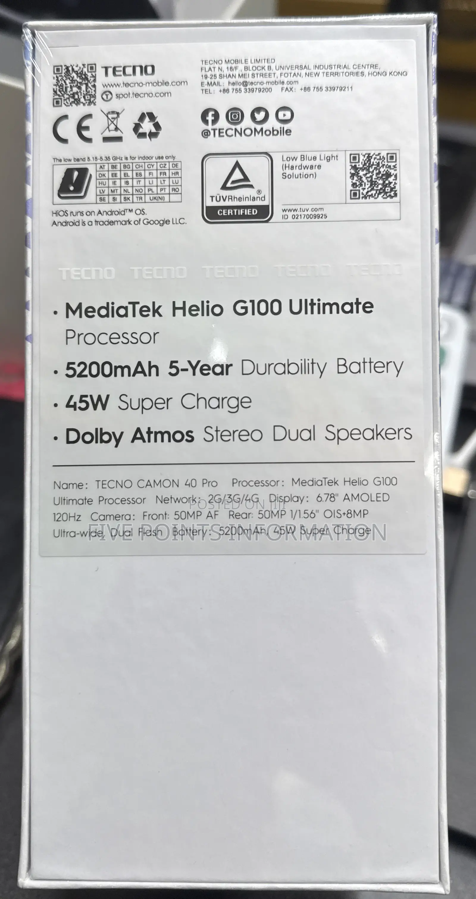 New Tecno Camon 40 Pro 256 GB White