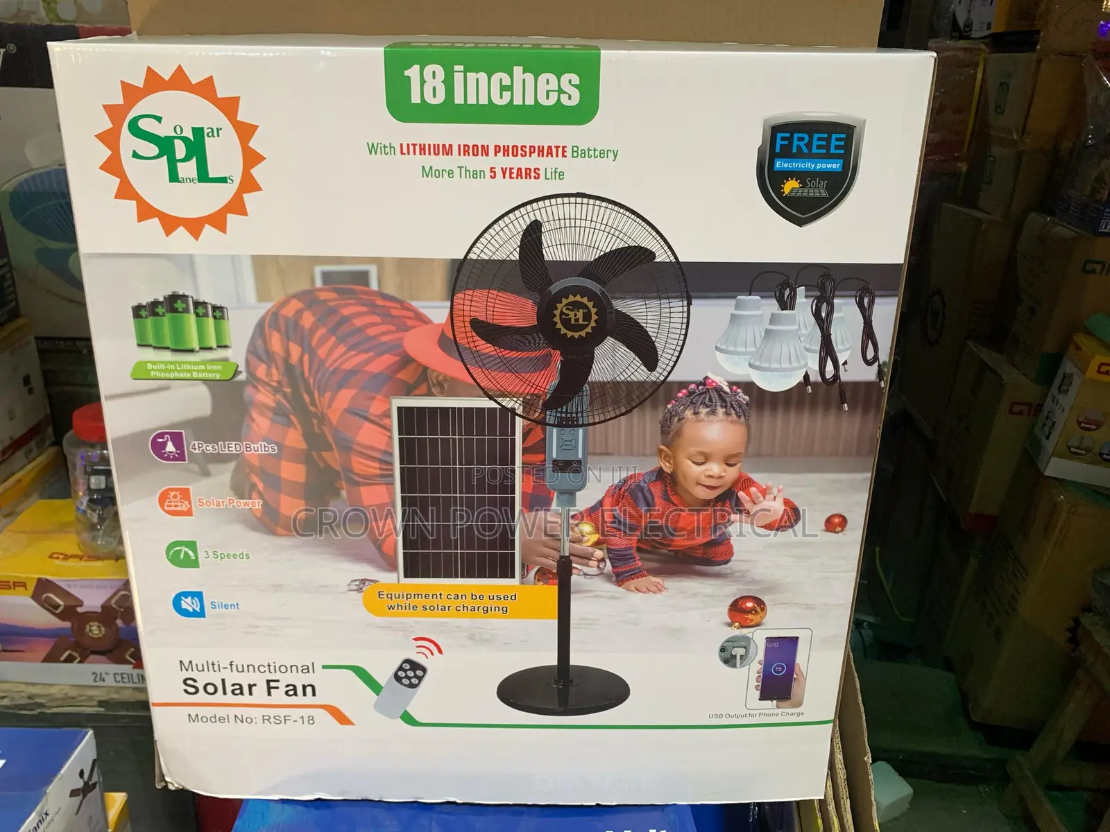 18” SPL Solar and Rechargeable Fan