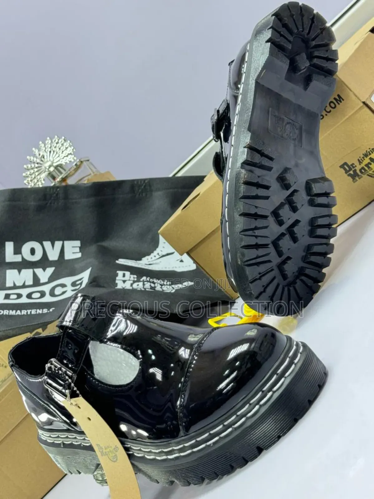 Dr Martens Glossy Leather Buckle Transparent Sole Loafers