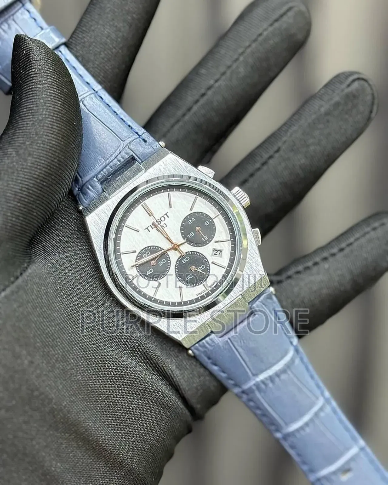 Tissot Chronograph  Blue  Leather  Watch 