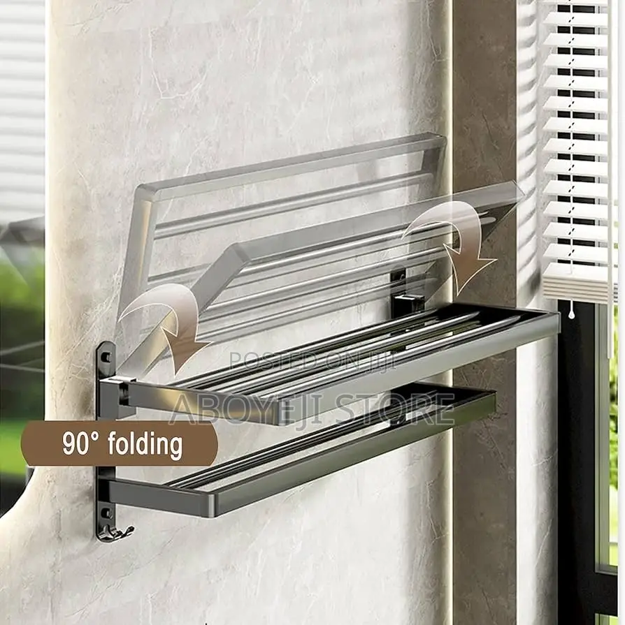 40/60cm Double Layer Towel Rack Black Non Drilling Movable•