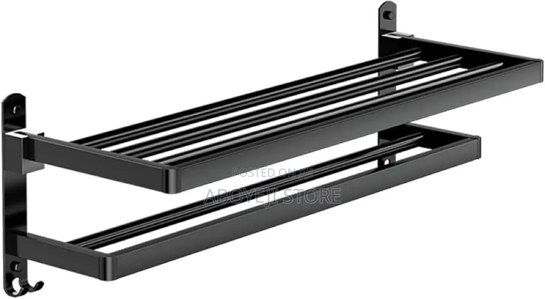 40/60cm Double Layer Towel Rack Black Non Drilling Movable•