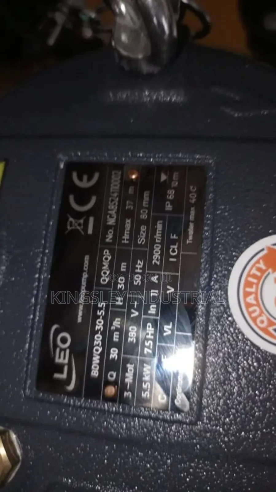 Leo Sewage Pump 5.5kw/7.5hp 2900rpm 3phase 1yr Warranty