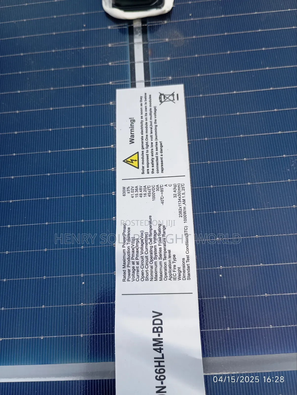 Jinko 630w Bifacial Panel ( Brand New)