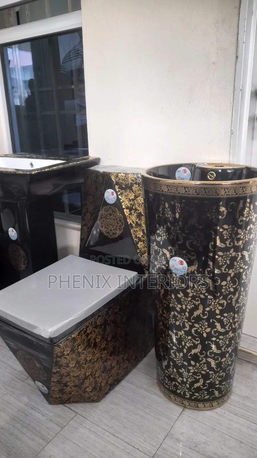 Luxury Toilet Water Closet With Gold Coloured Designs