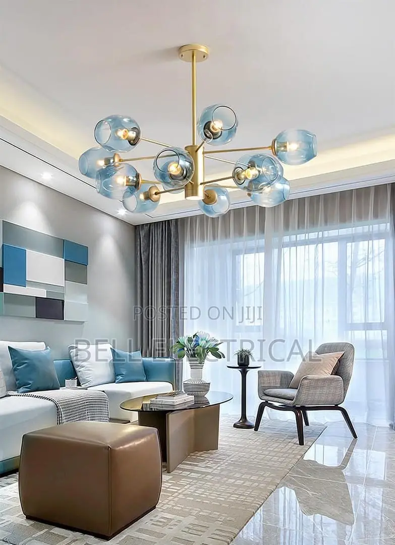 Modern Blue Glass Ball Lustre Chandeliers Living Room