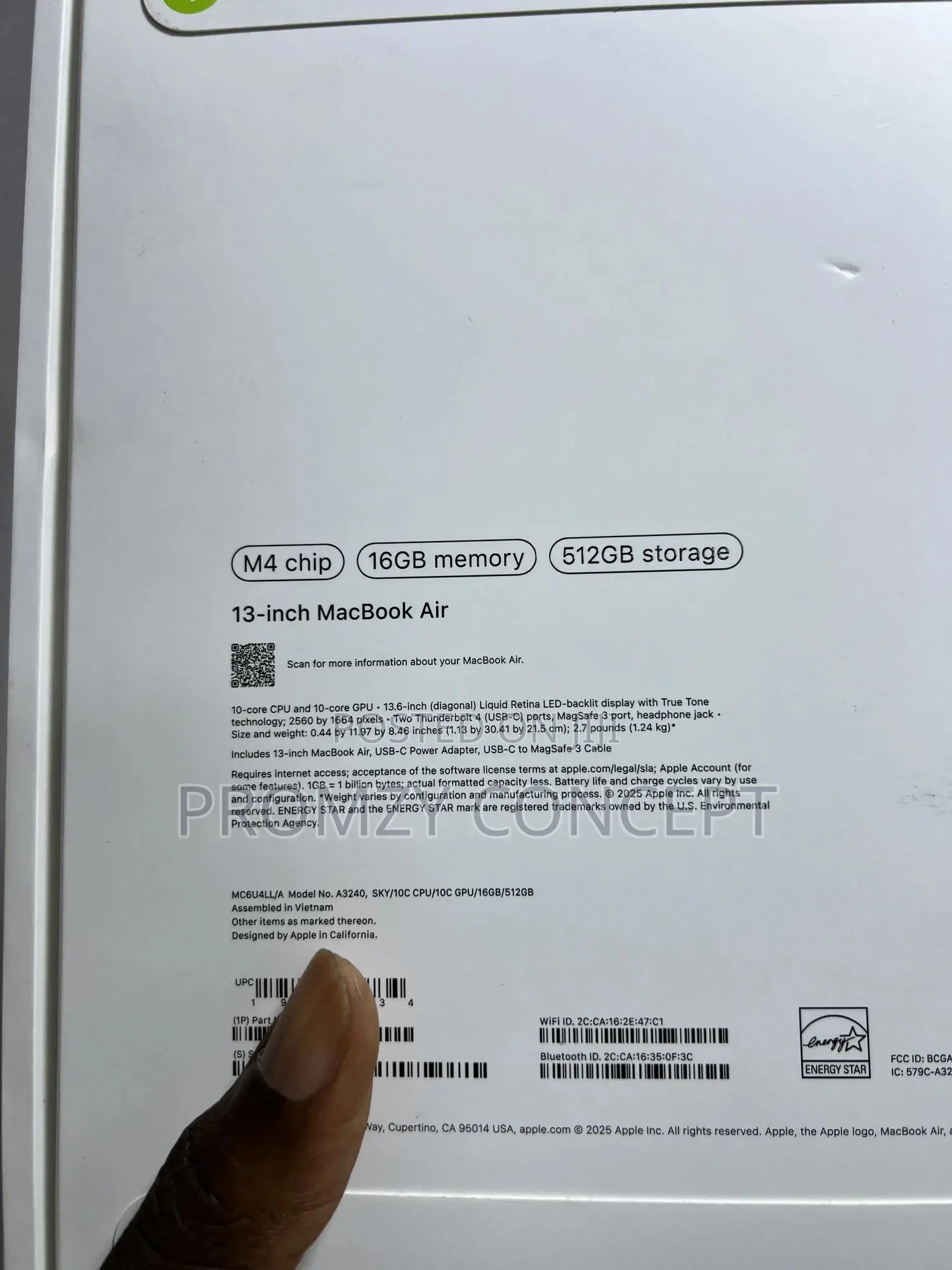 New Laptop Apple MacBook Air 16GB Apple M4 SSD 512GB