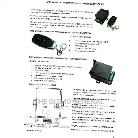 Generator Wireless Remote Control Start and Off Set