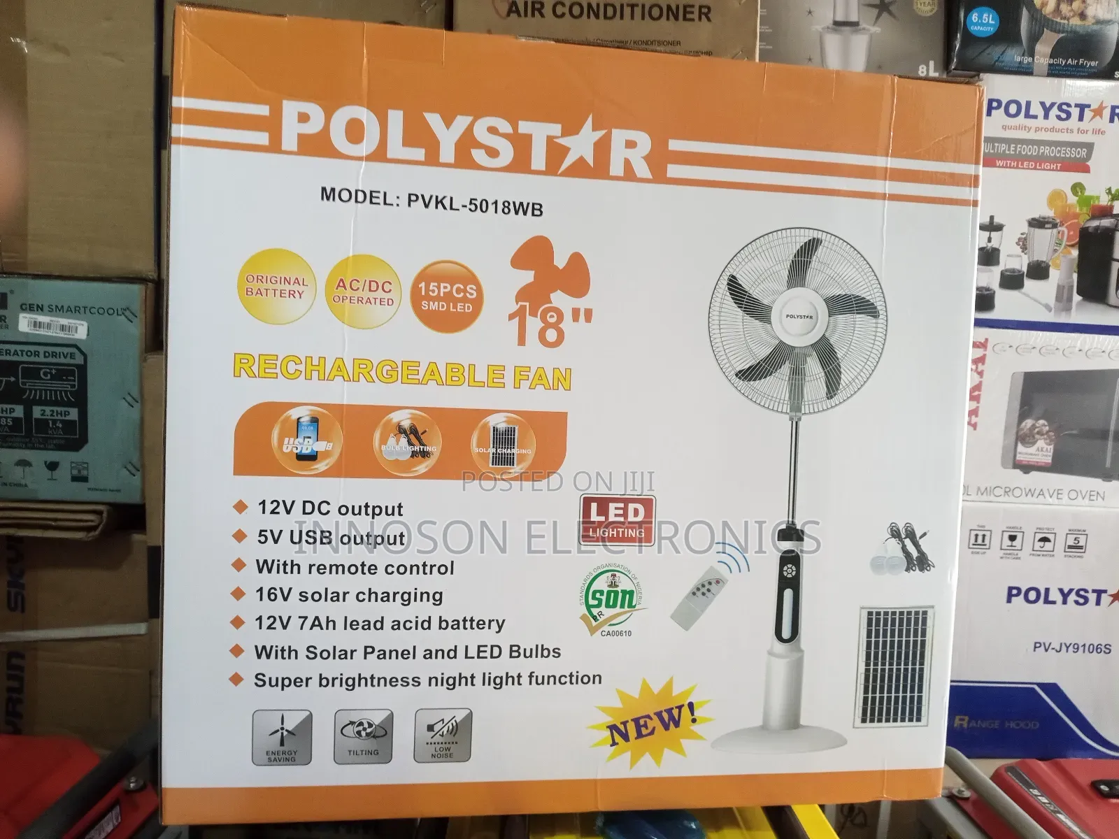 Polyester Solar Inverter Rechargeable 18 Inches Fan