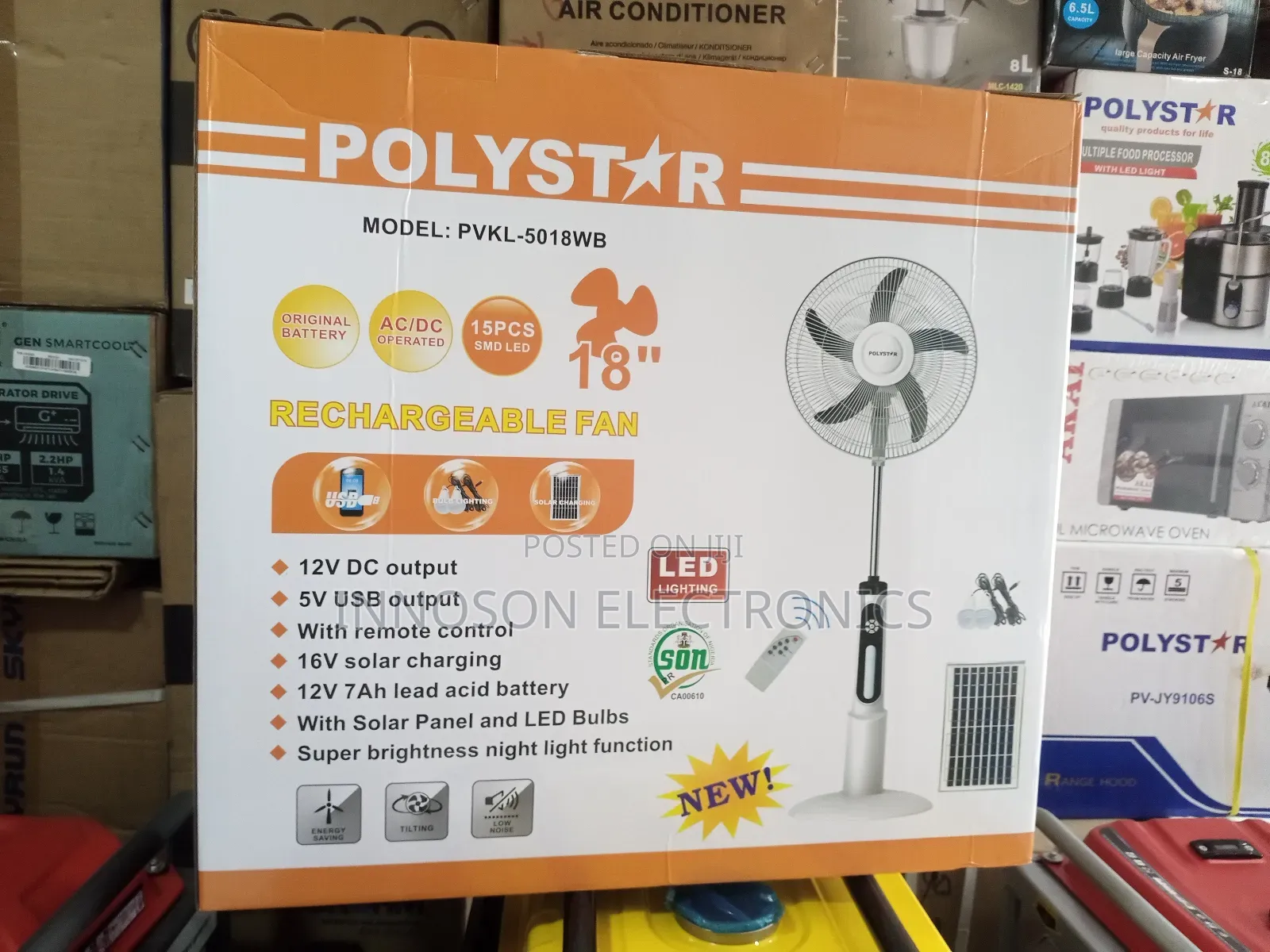 Polyester Solar Inverter Rechargeable 18 Inches Fan