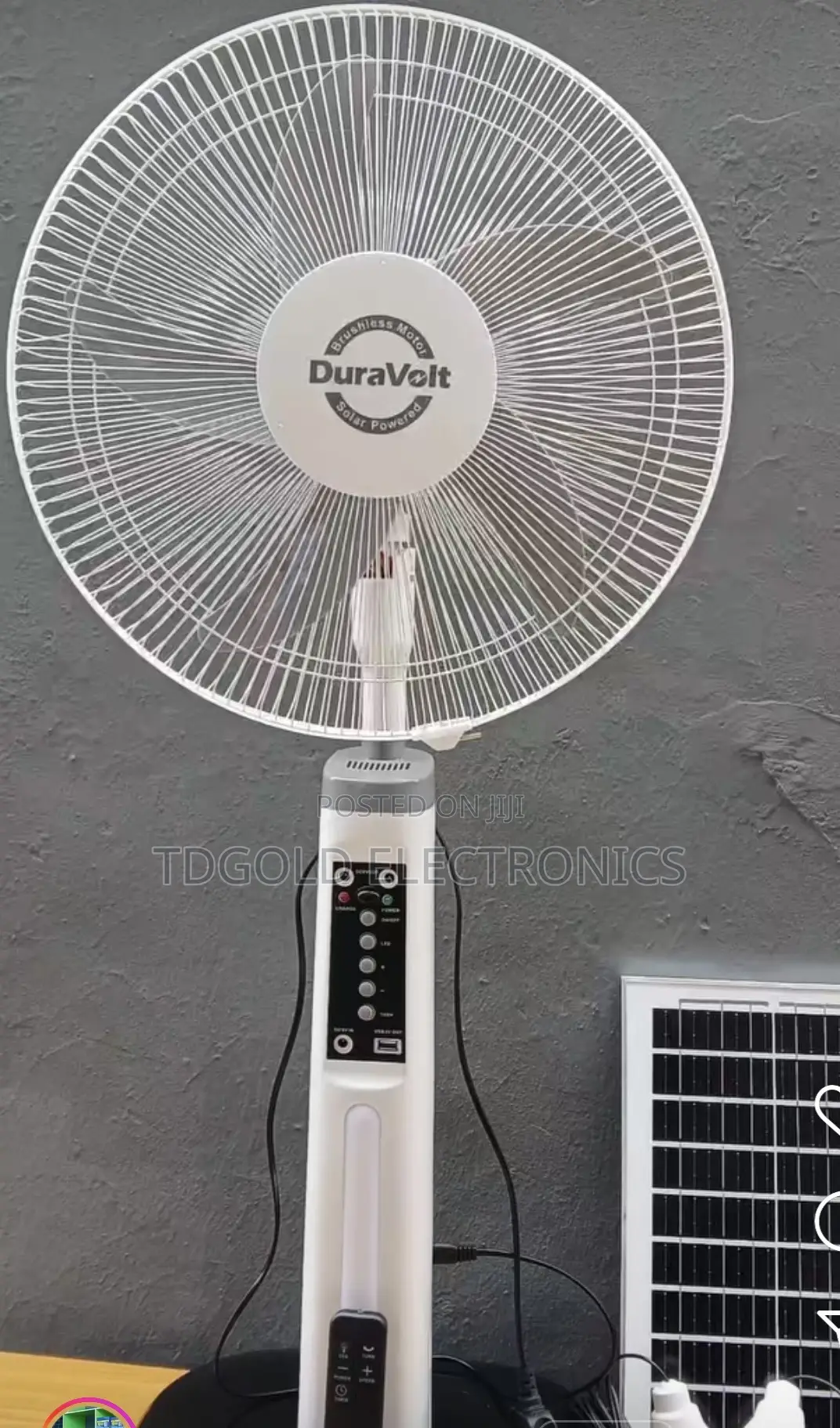 Duravolt Rechable Standing Fan With Solar 16inch Pannel and Two Bub