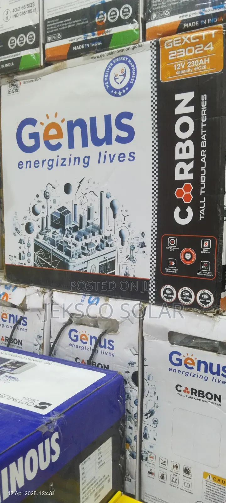 Genus Solar Tubular Battery 230ah