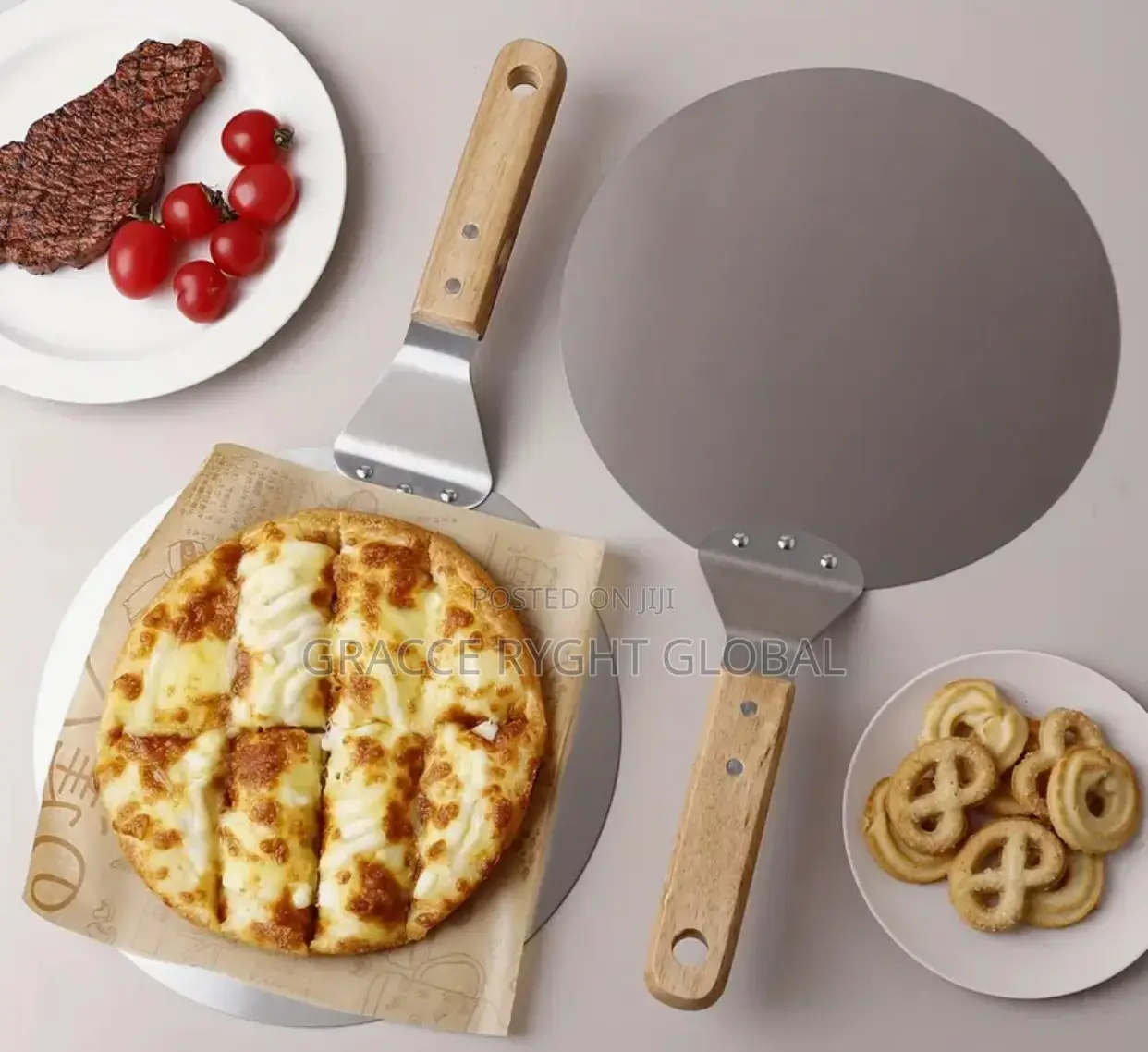 Stainless Steel Pizza Peel Shovel With Wood Handle,