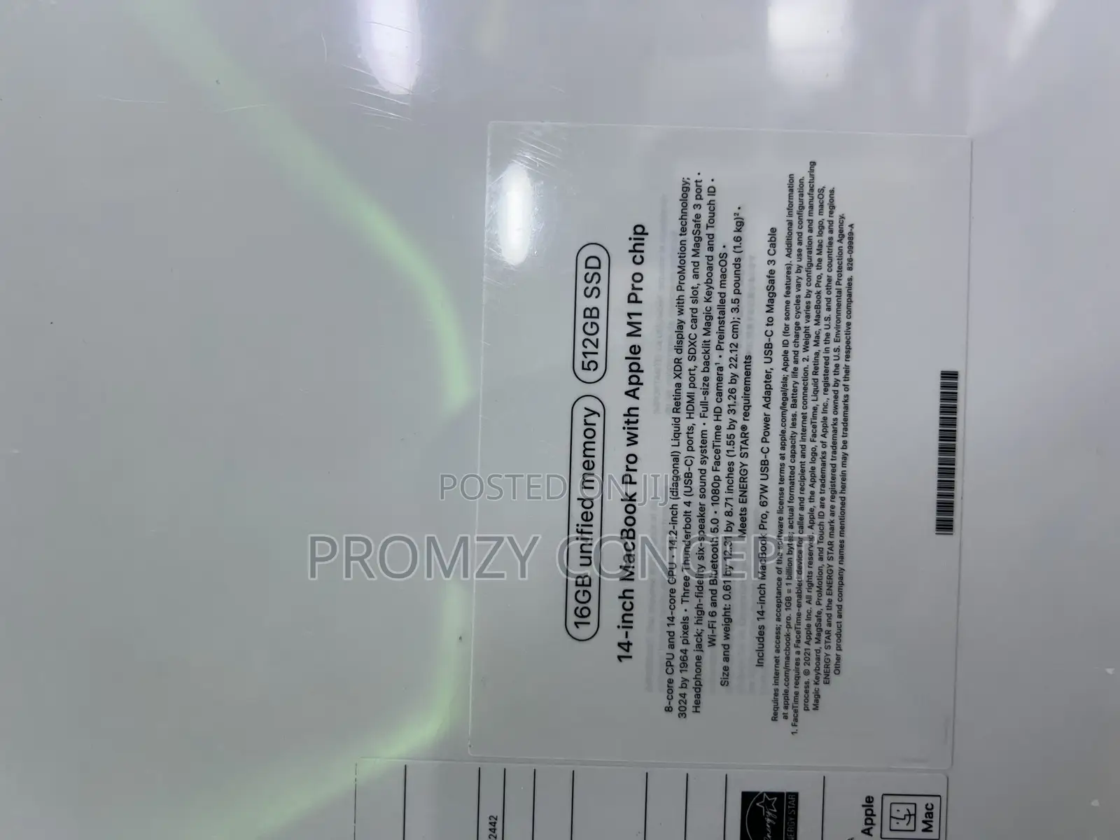 New Laptop Apple MacBook Pro 2021 M1 16GB Apple M1 SSD 512GB