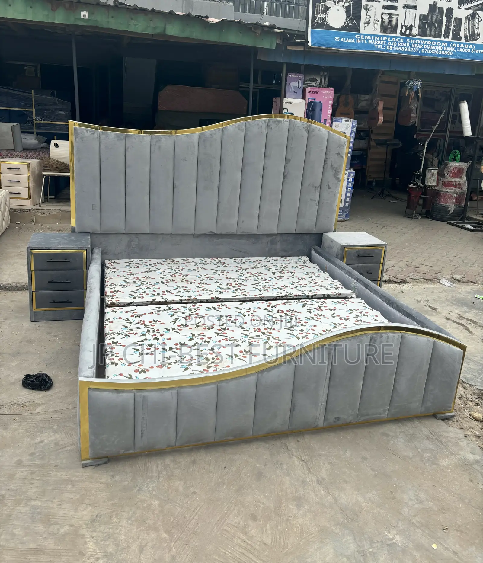 Unique Complete Set of Upholstery Padded 6 by 6 HDF Bedframe