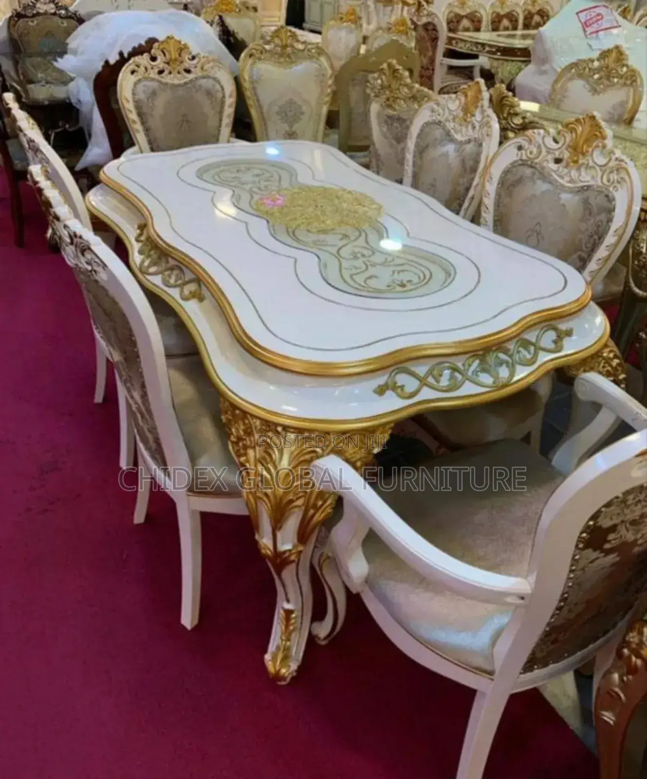 Royal Wooden Dining Table Set With Two Arm Chairs