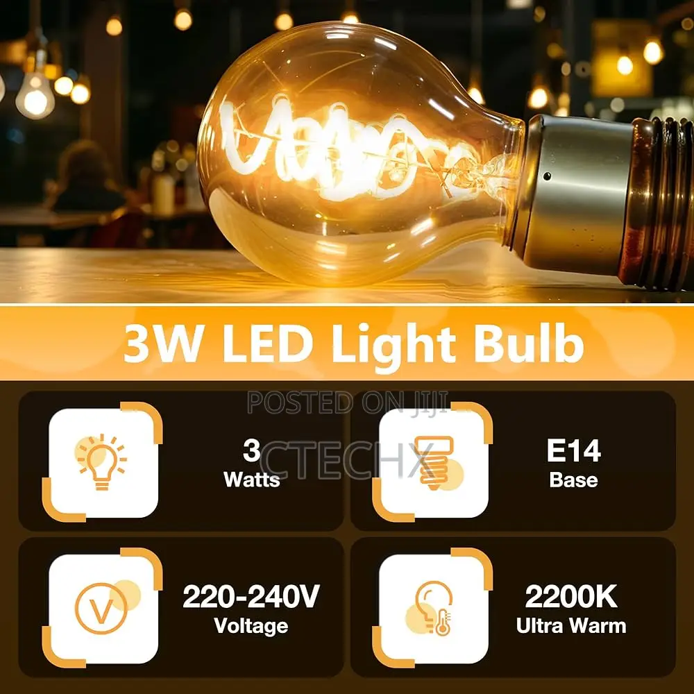 E14 Led Golfball Filament Bulb, G45 3w Globe Screw Pack of 6