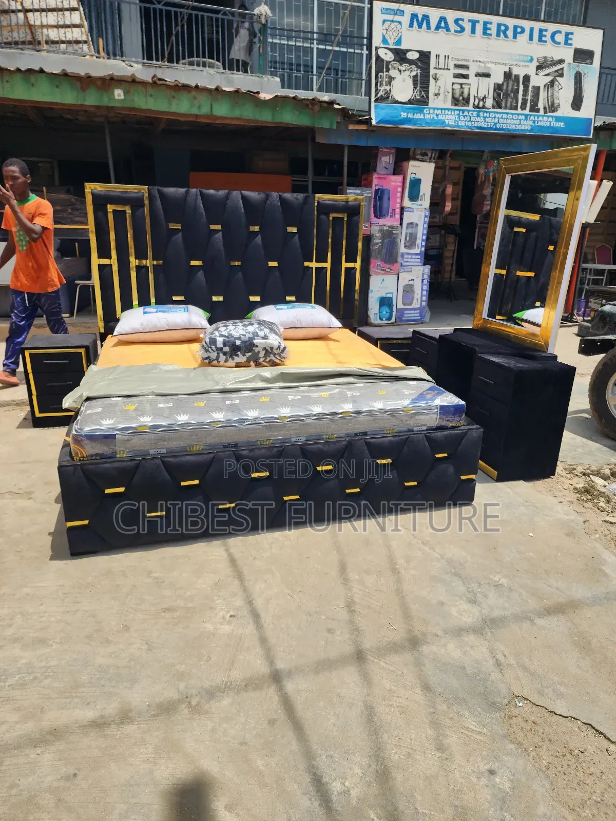 Standard Black Padded Family Size Bed Stand.