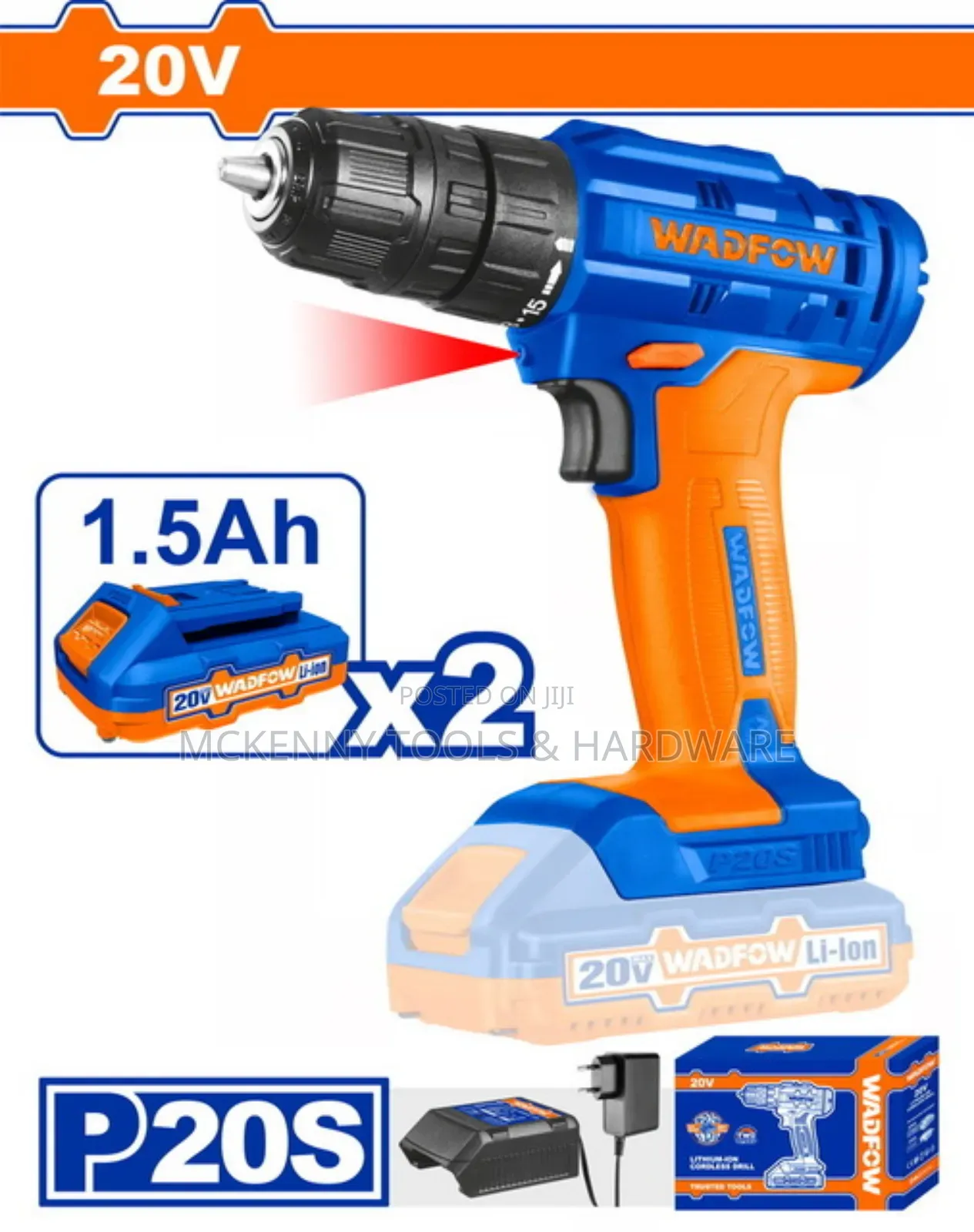 Wadfow Lithium-Ion Cordless Drill 20v / 1.5ah / 35nm