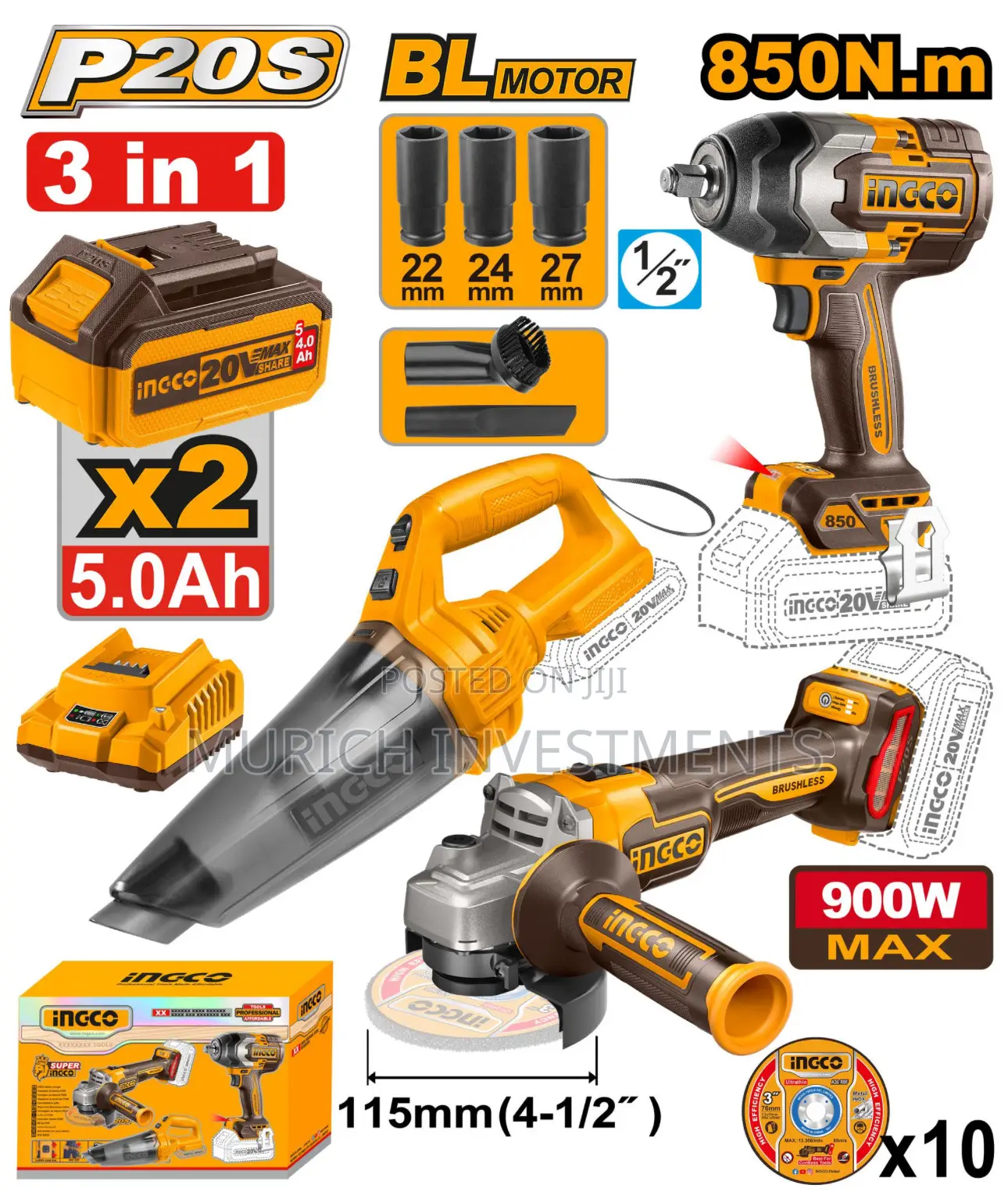Ingco Cosli240789 - Cordless 3 PCS Combo Kit