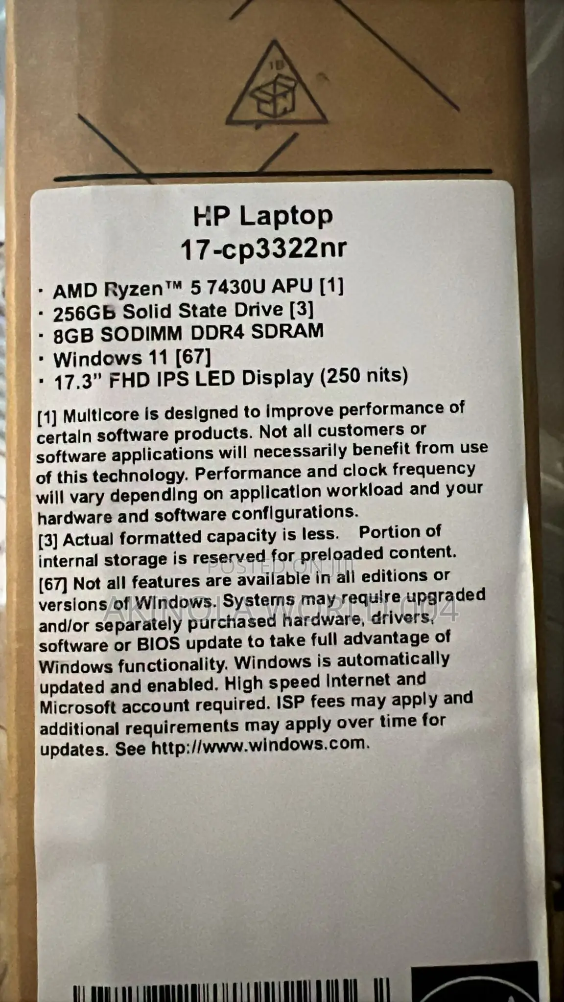 New Laptop HP 17-3000 8GB AMD Ryzen 5 SSD 256GB