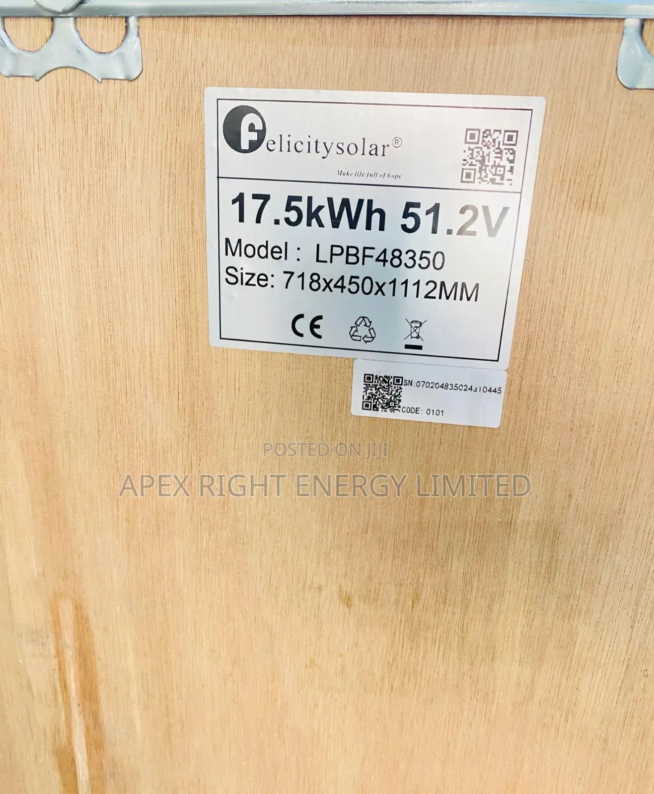 17.5kwh Felicity Lithium Battery 51.2volts Lpbf