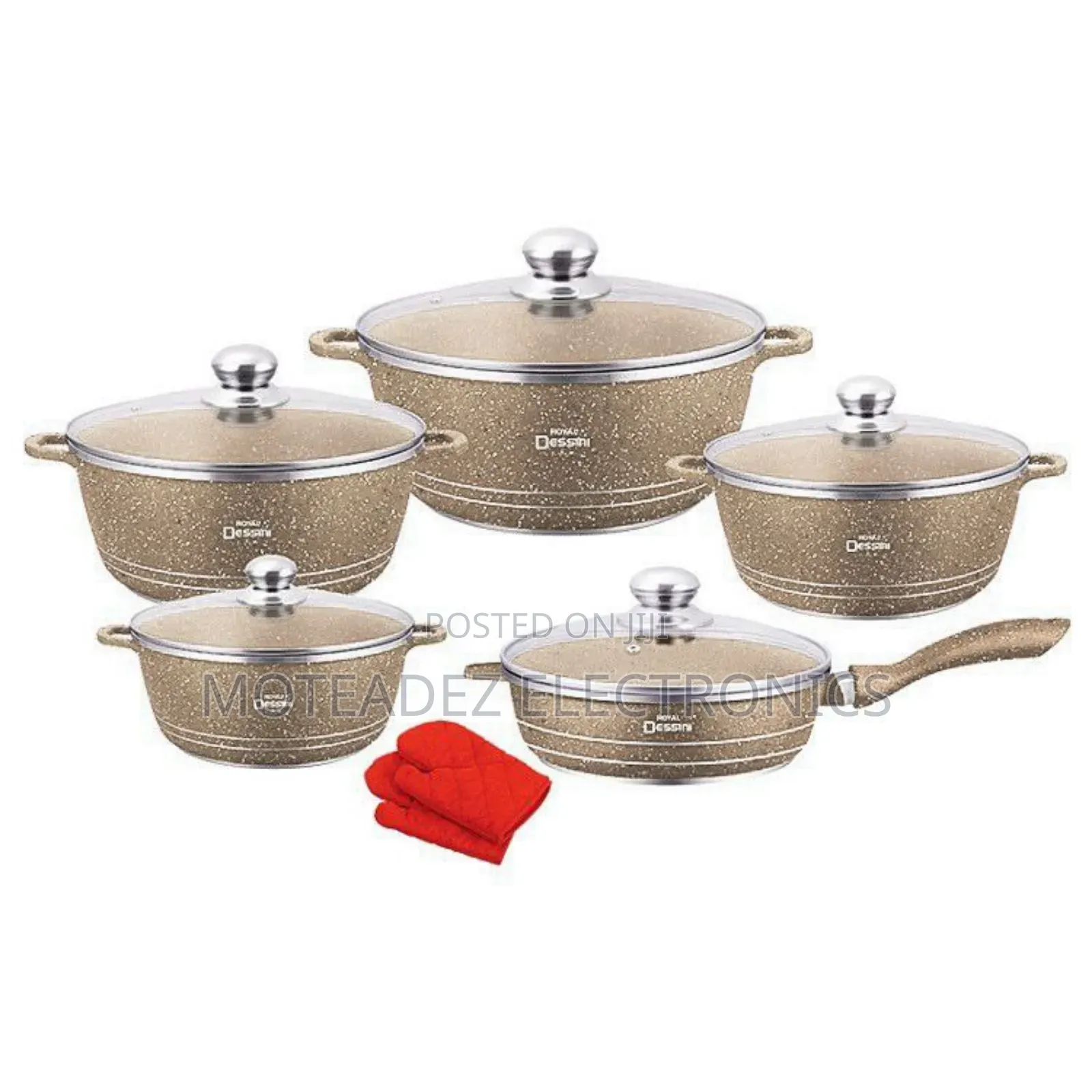Royal Dessini 12pcs Granite Series Glass Lid Cookware Sets