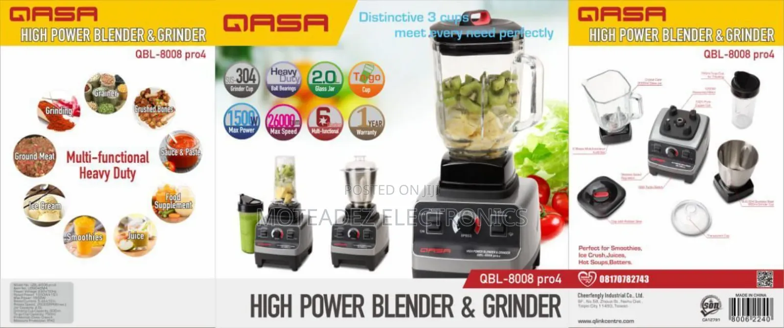 Qasa Pro4 (3 in 1) High Power Blender Juicer and Grinder