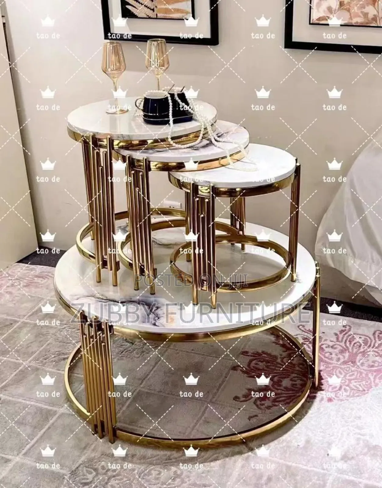 Quality and Imported Marble Top Center Table With 3 Side Sto