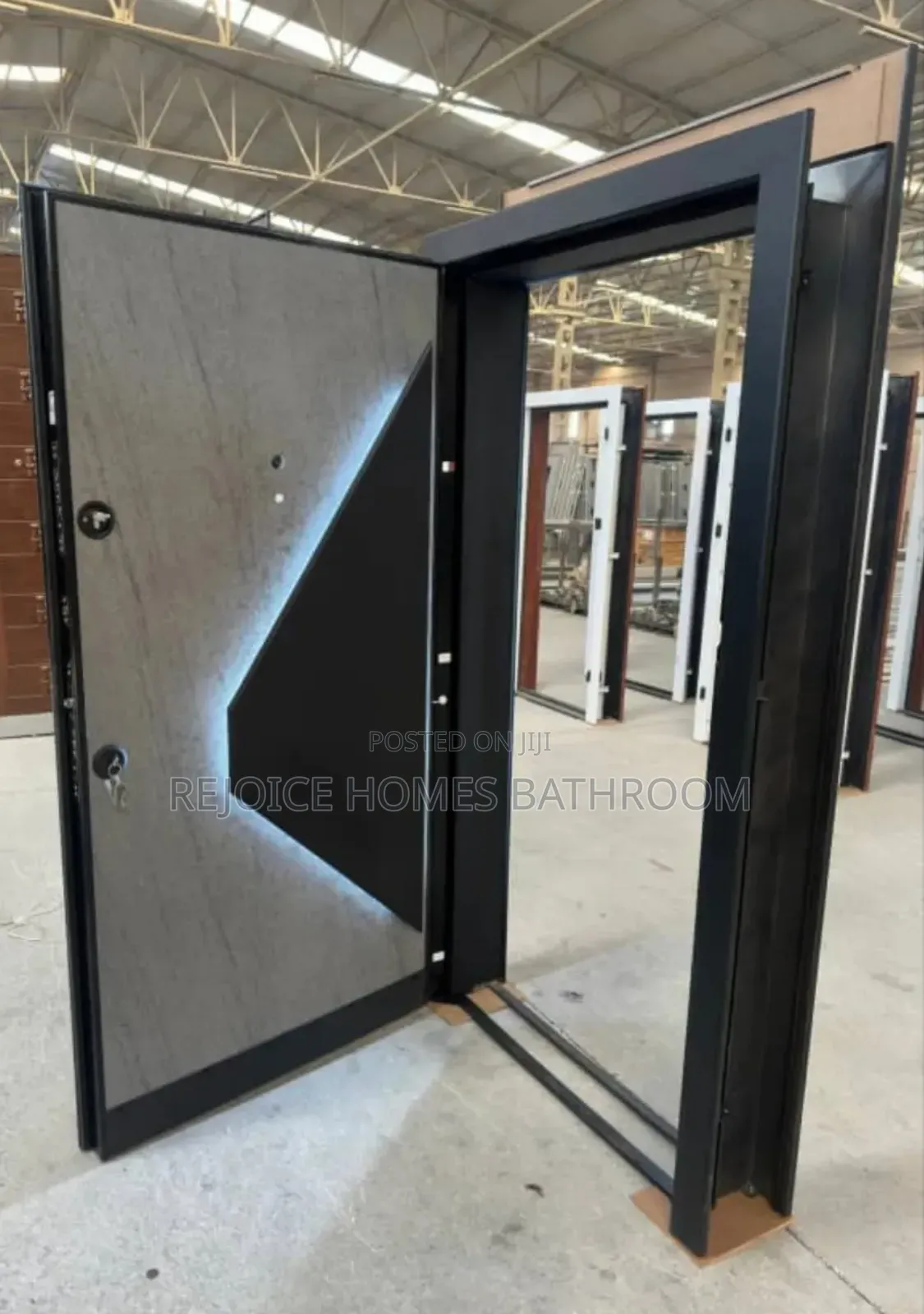 Modern Gray Steel Security Door With Led Accent Lighting