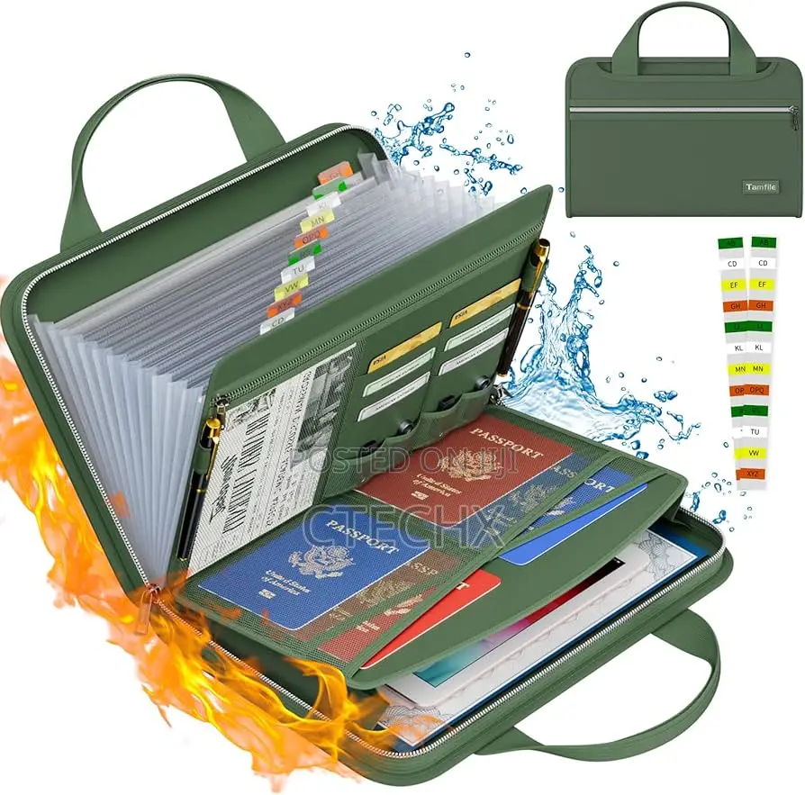 Fireproof Document Organizer, 13 Pocket Holder With Labels