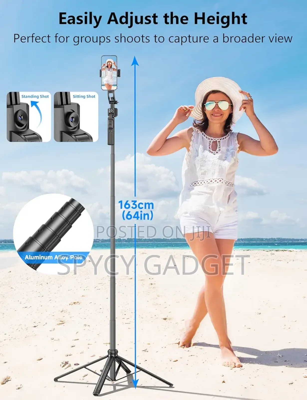 64" Auto Face Tracking Selfie Stick Quadrapod Stand Gimbal