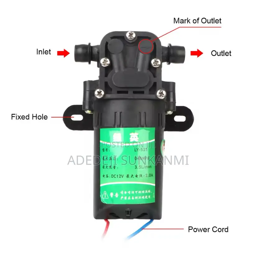 Micro High Pressure Diaphragm Water Pump 3.5l/Min 12dc
