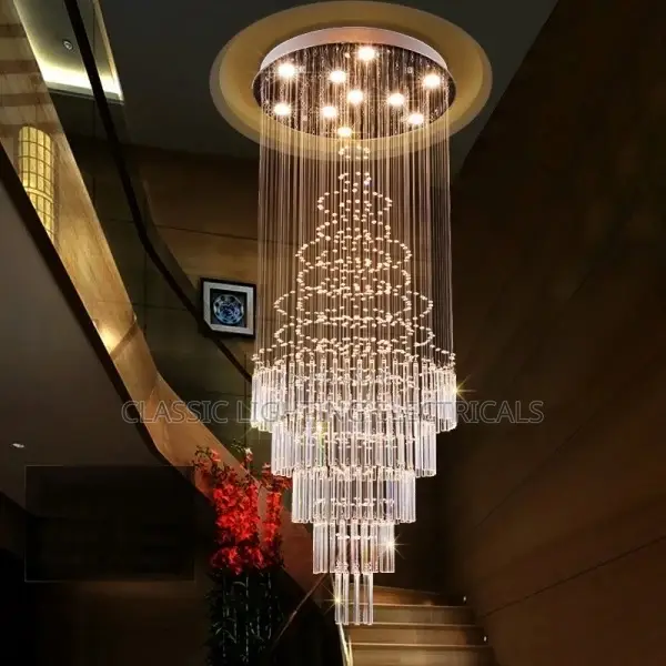 Modern Led Staircase Crystal Chandelier Hotel Restaurant