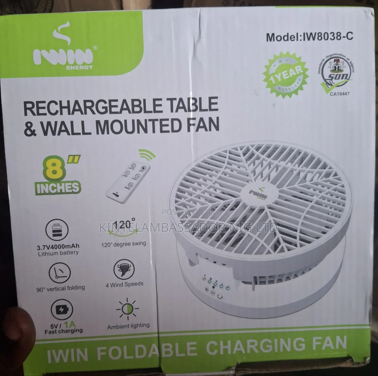 Iwin Rechargeable Table Wall Mounted Fan