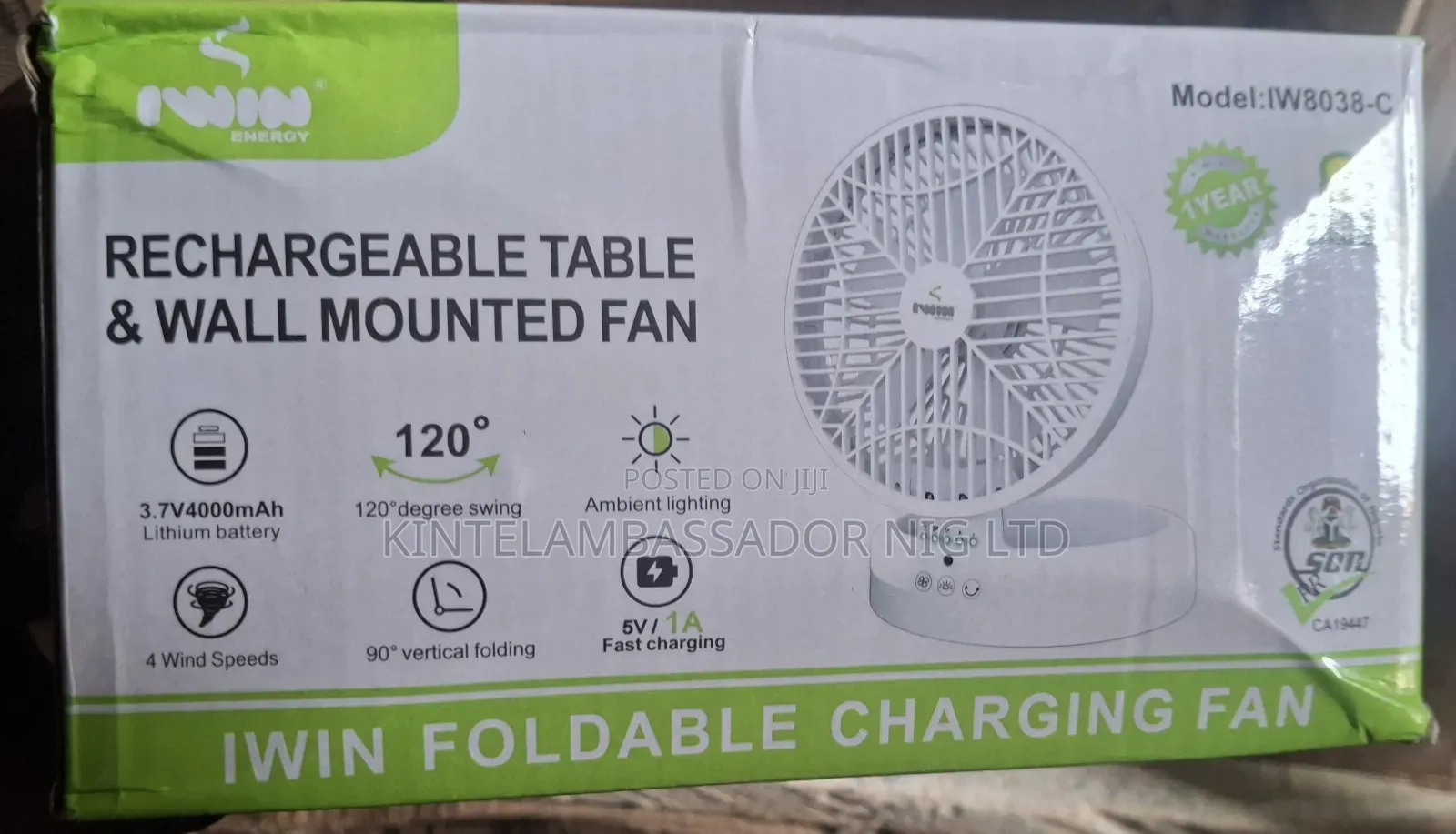 Iwin Rechargeable Table Wall Mounted Fan