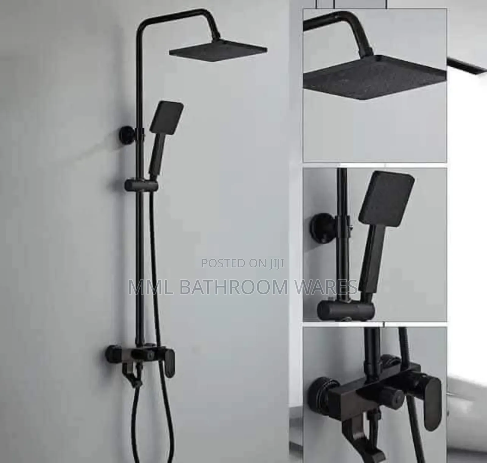 Black Square Shower With Down Tap and Hand Shower