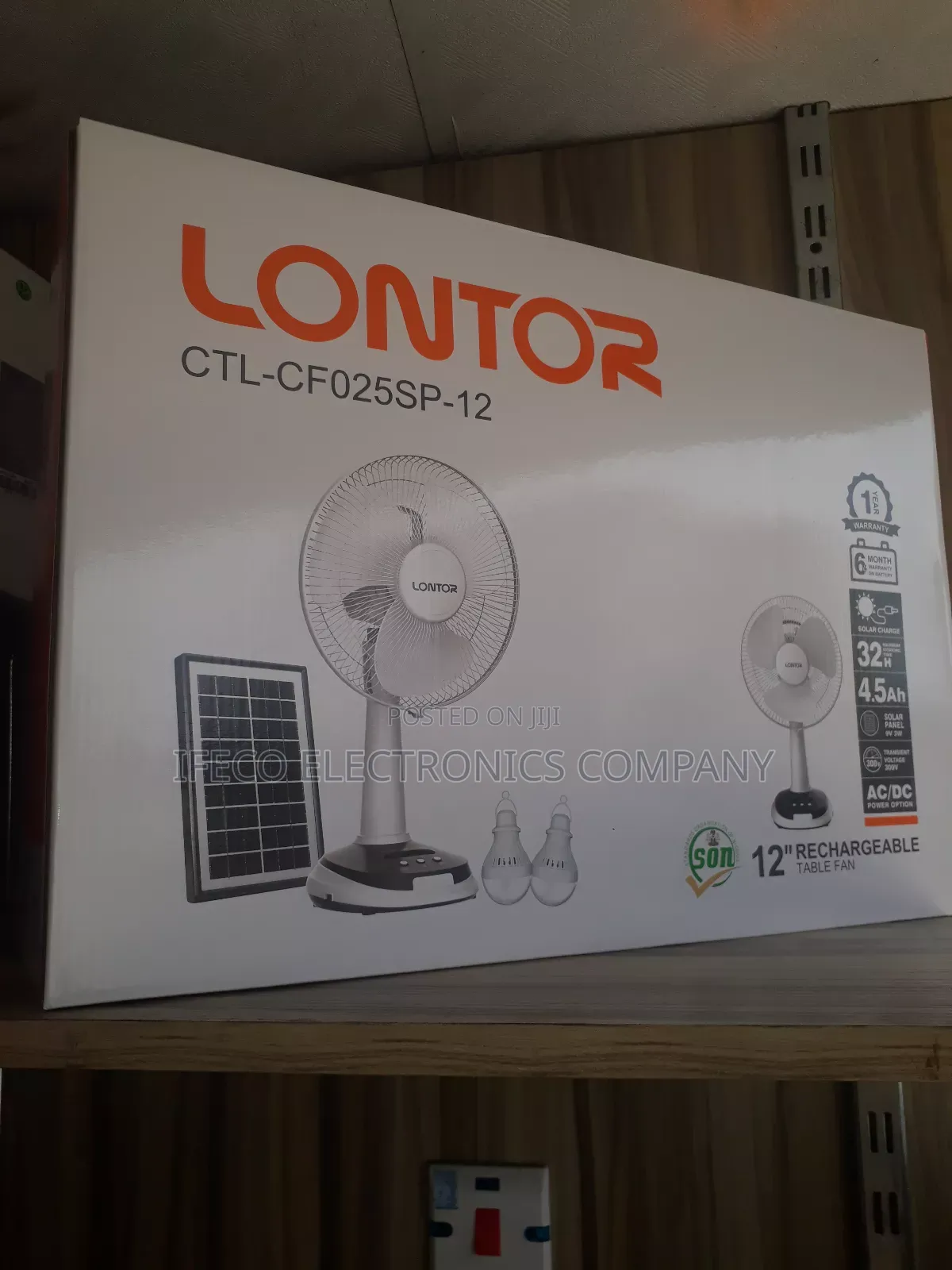 Lontor Solar Rechargeable Table Fan