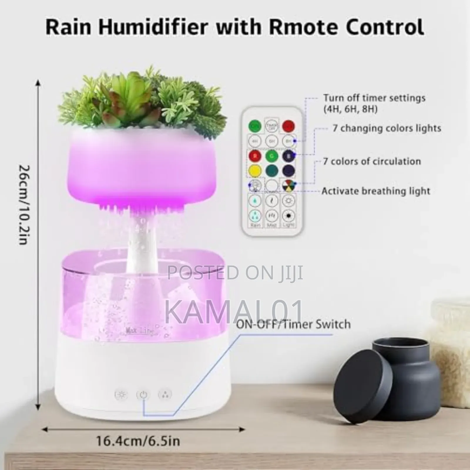 Rain Cloud Humidifier With Artificial Plants Remote Control