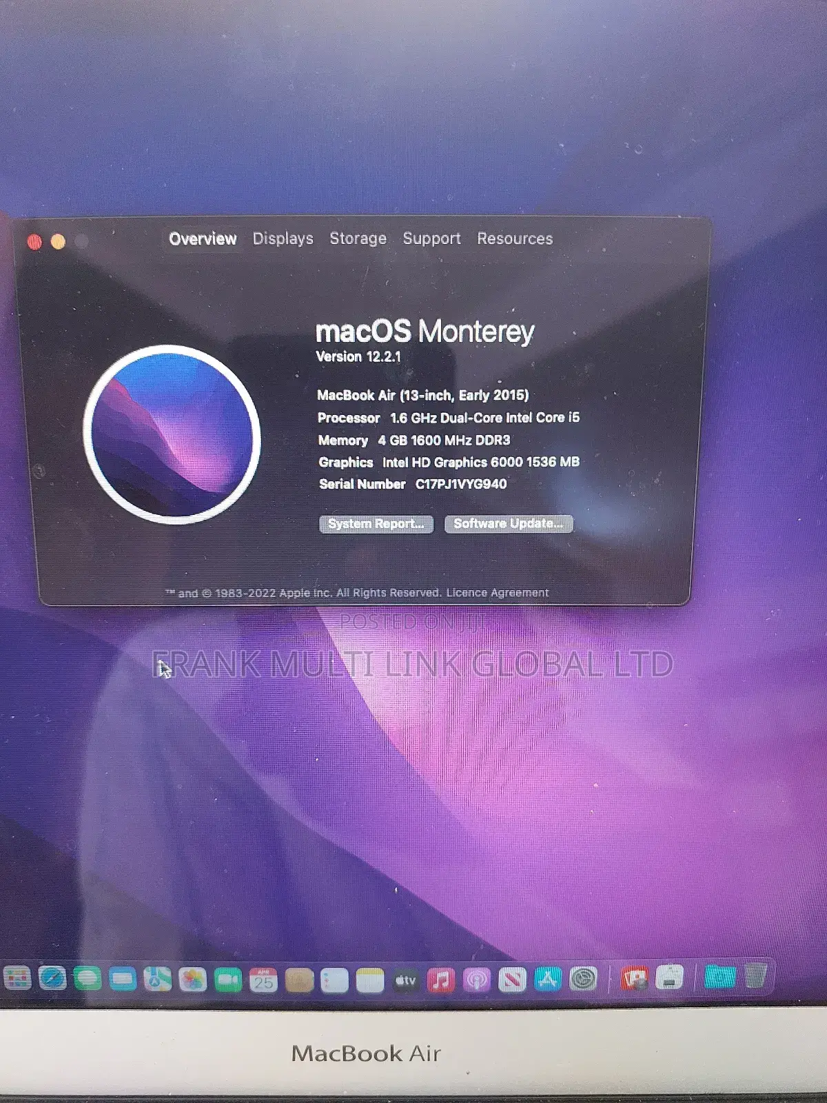 Laptop Apple MacBook Air 2015 4GB Intel Core i5 SSD 128GB