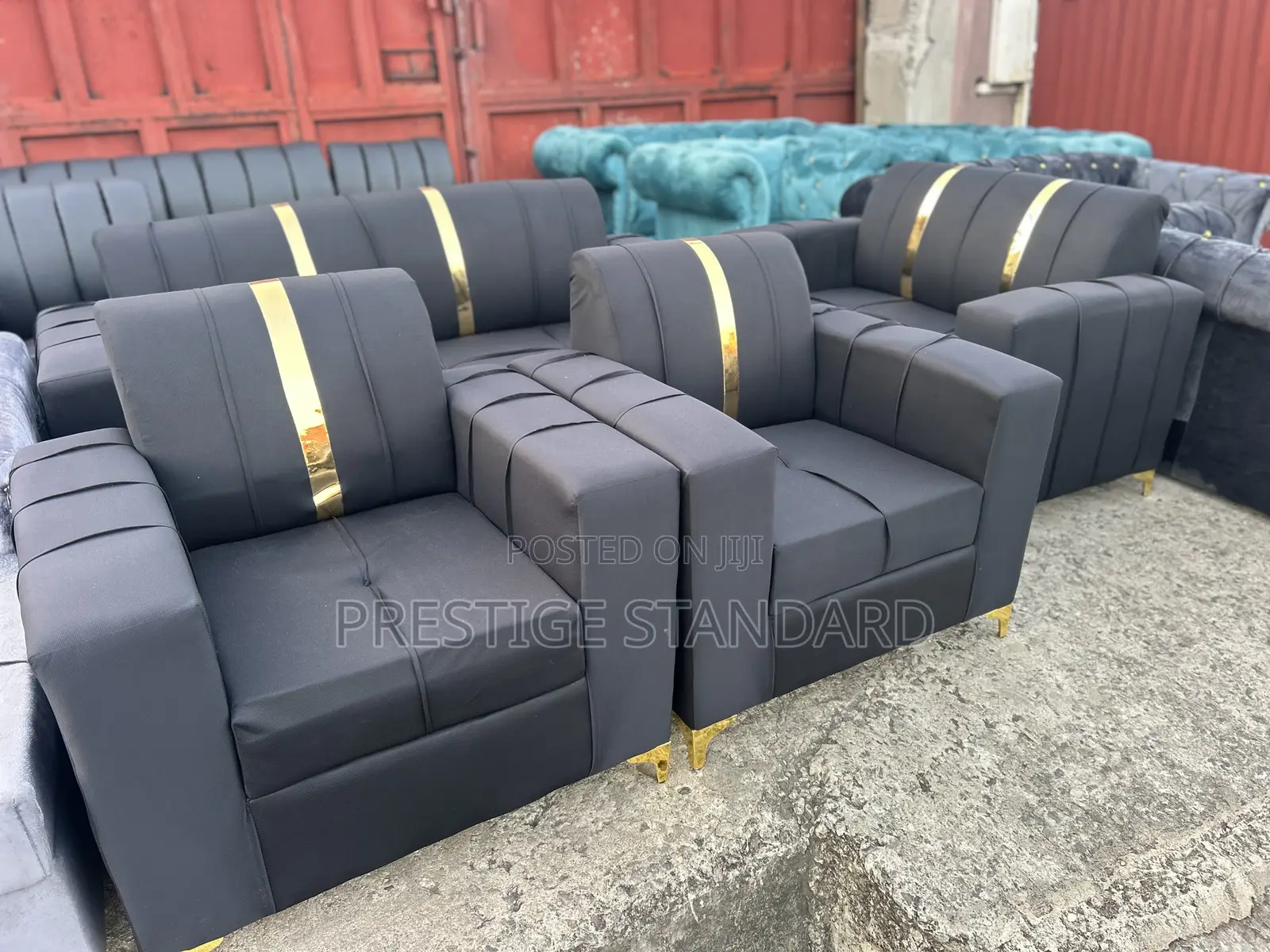 A Standard Black Living Room Couch