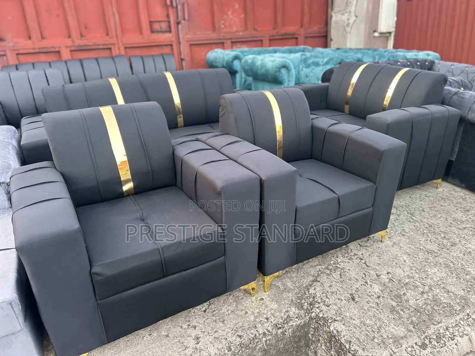 A Standard Black Living Room Couch