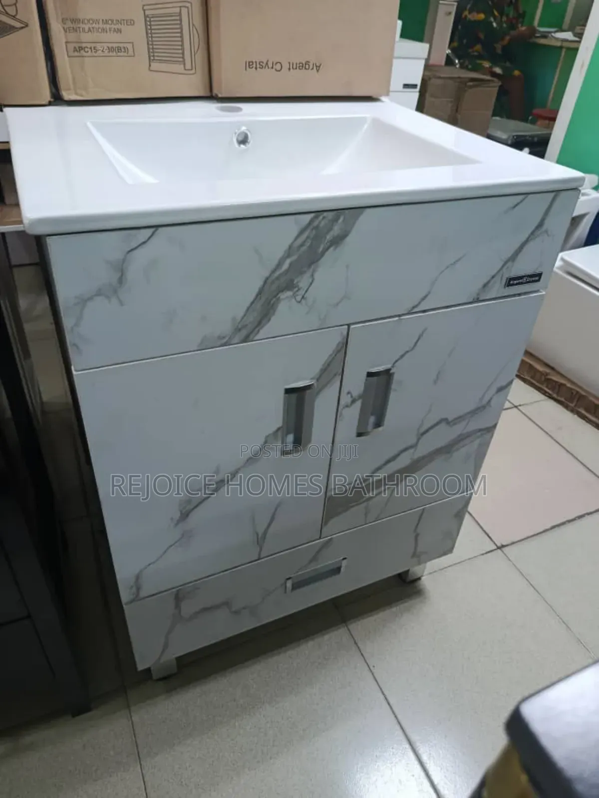 Luxury Marble Finish Bathroom Vanity Cabinet Ceramic Basin